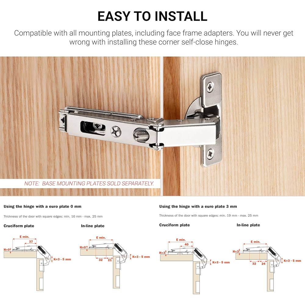 10 Pack Salice Pie Cut Lazy Susan Corner Hinge, 65 Degree